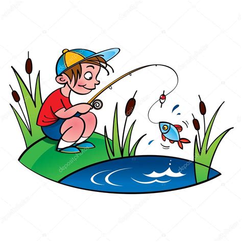 Niño de dibujos animados de pesca — Vector de stock #72973655