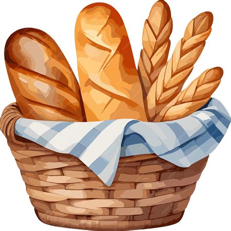 Premium Vector | Fresh breads in basket watercolor illustration clipart