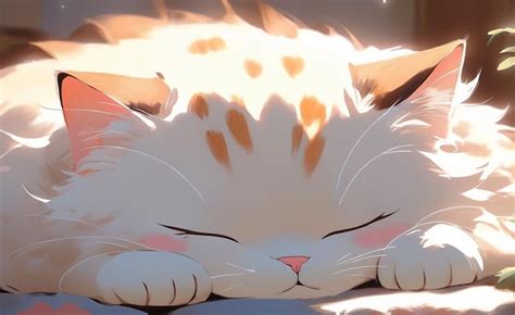 Premium Photo | A cute anime cat is sleeping