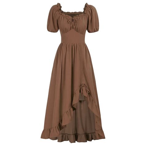 Renaissance Dress Women Cottagecore Corset Dress Drawstring Ruffle Maxi