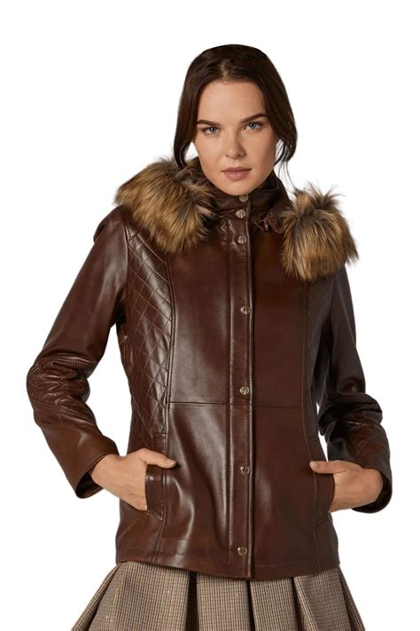 women leather jacket with fur 1