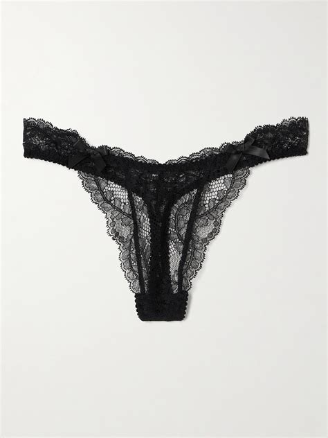 Agent Provocateur Love Bow-embellished Stretch Leavers Lace Thong In