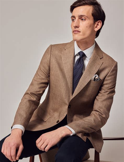 brown linen tailored suit jacket hawes  curtis