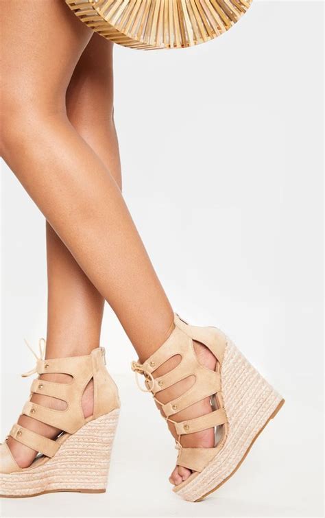 Louisella Nude Lace Up Wedges | Lace up wedges, Womens sandals wedges