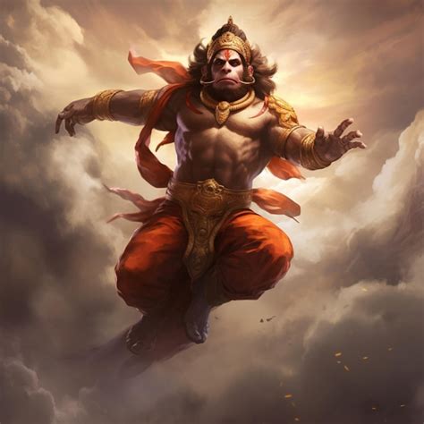 premium photo lord hanuman flying   sky ultra painting ai