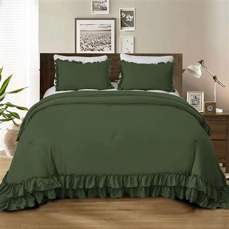 Amazon.com: Masaca Olive Green Comforter Set Queen,Farmhouse Bedding