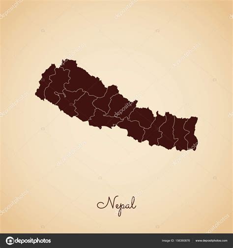 Image vectorielle Carte de la région du Népal contour brun style rétro ...