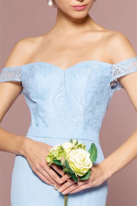 Baby Blue Off The Shoulder Floor Length Gown - Formal Dresses & Gowns