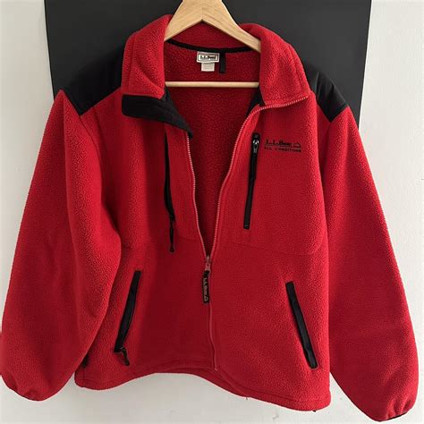 L.L. Bean fleece zip up red/black, lots of zipper... - Depop