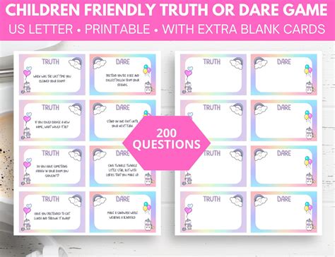 Truth or Dare Kids, Truth or Dare Printable, Truth or Dare Cards, Truth