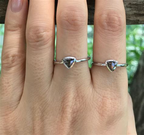 Triangle Genuine Gray Diamond Promise Ring For Her- Salt and Pepper