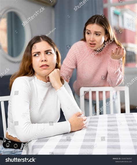 Girlfriend Sister Yelling Girl During Family Stock Photo 2143736357