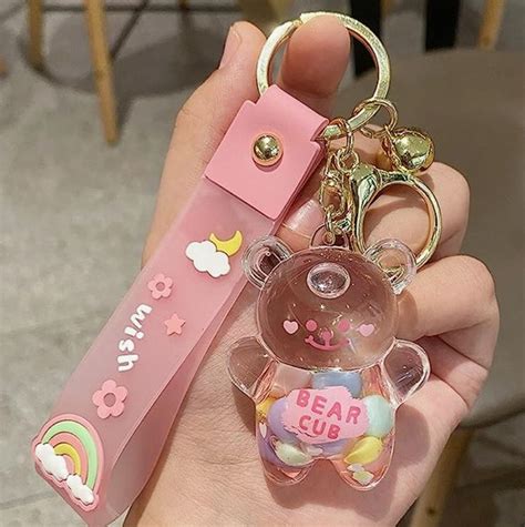 kawaii bear liquid floating quicksand cute key chain cute girly