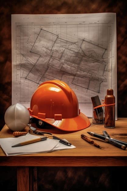 premium ai image construction helmet  blueprint  table created