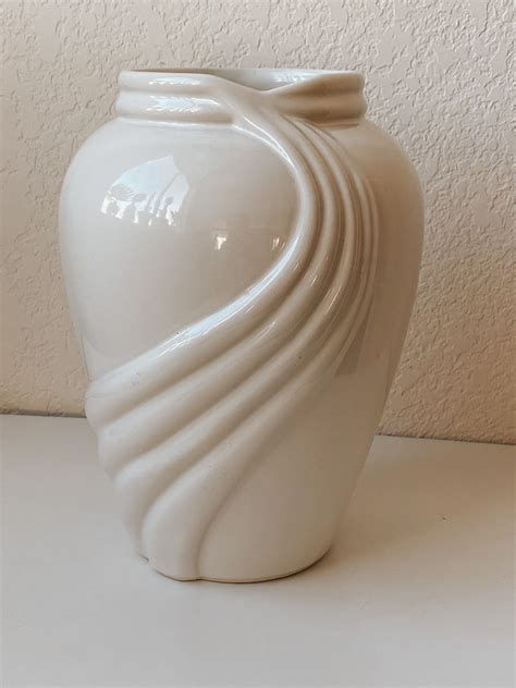 80s vintage postmodern art deco revival large white vase haeger white