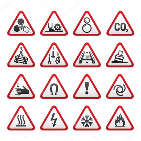 set simple  triangular warning hazard signs stock vector  ecelop