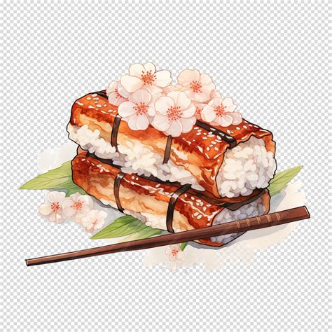 Premium PSD | Sakura Flavored Unagi Sushi Illustration
