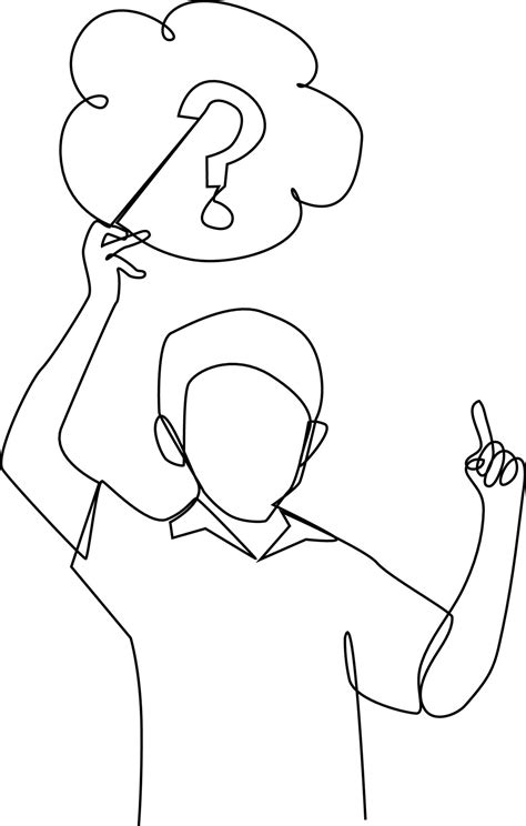 Continuous one line drawing boy and question mark. Frequently Asked