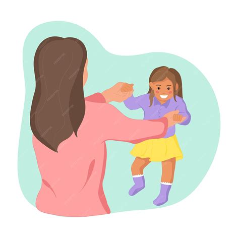 Premium Vector | Mom teaches a little girl is taking her first steps