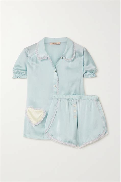 Buy Morgan Lane Lovie Cassie Lace-trimmed Textured Silk-satin Pajama