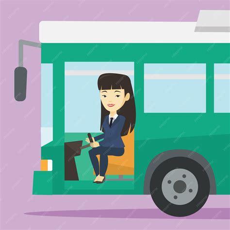 Premium Vector | Asian bus driver sitting at steering wheel.