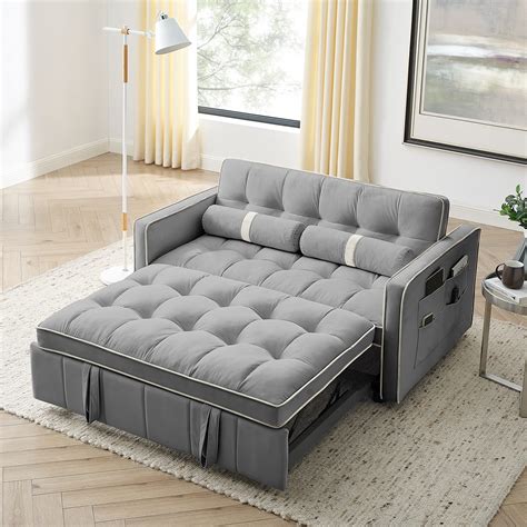 3 in 1 Sleeper Sofa Couch Bed, Small Tufted Velvet Convertible Loveseat