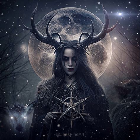 Yule Witch PRINT Full Moon Photo Dark Goddess Horns Antlers Hecate