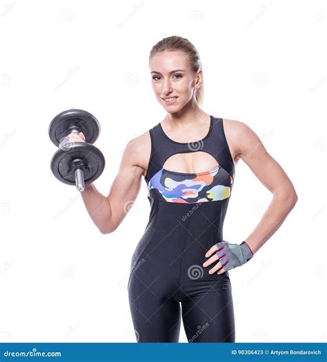 Athletic Young Woman with Perfect Strong Muscular Body Wearing