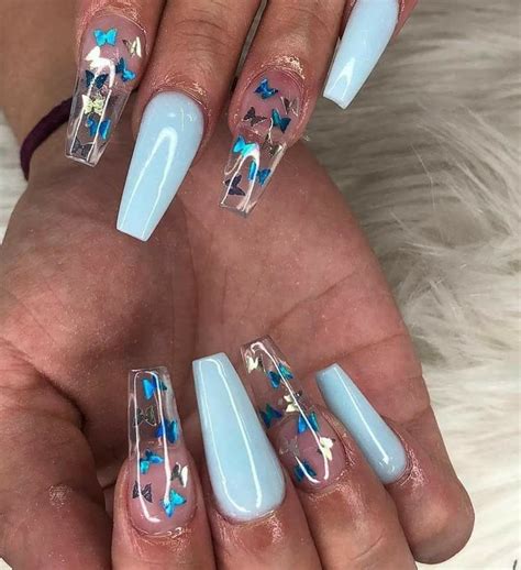 Acrylic Coffin Blue/clear Nails - Tips Color Short Acrylic Nails