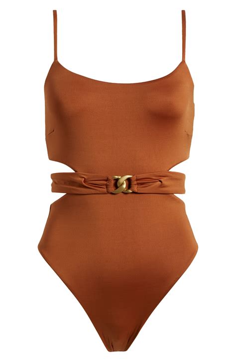Vitamin A® Vitamin A Luxe Link Belted One-Piece Swimsuit in Bronze