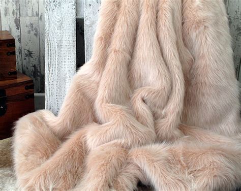 Luxurious Candyfloss Baby Pink Faux Fur Bed or Sofa Throw With Ivory Faux-suede Lining in a ...