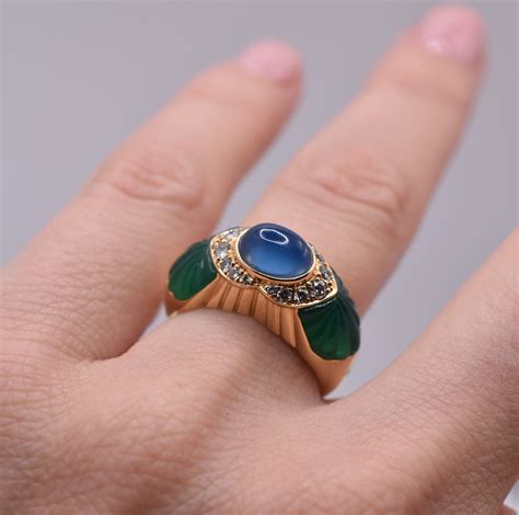 Vintage Cartier 18k Gold Sapphire, Chrysoprase and Diamond Ring, c ...