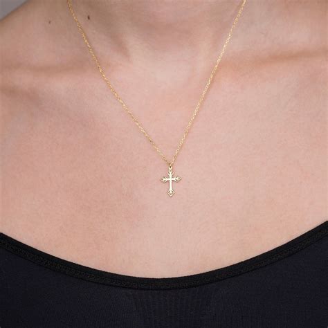 cross necklace  women gold cross necklace  solid gold etsy