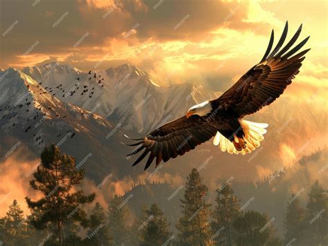 Soaring High The Majestic Eagle Spreading its Wings in the Blue Sky A