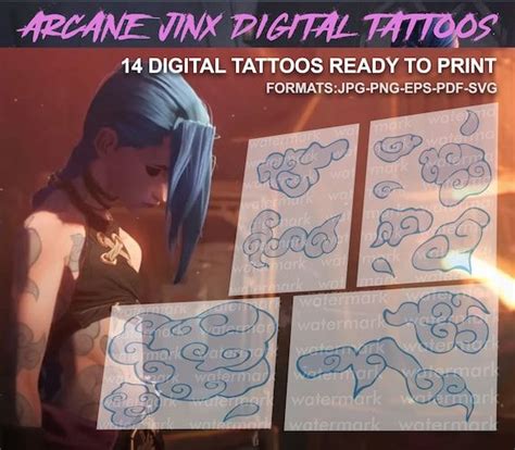 Jinx Arcane Printable Tattoos / Jinx Clouds Tattoos / Jinx | Etsy Printable Tattoos, Jinx ...