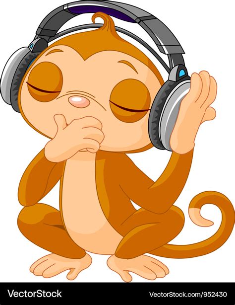 Cute little monkey listening music Royalty Free Vector Image