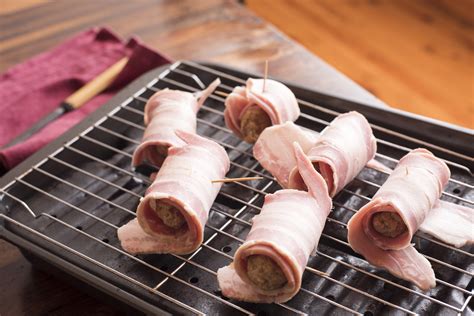 pigs  blankets ready   grill  stock image