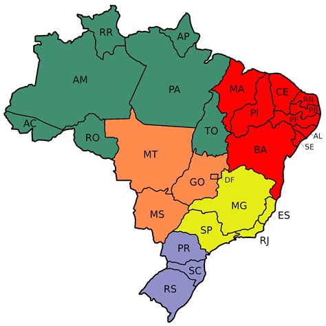 Mapa do Brasil - por estados e regiões, em branco e colorido ...