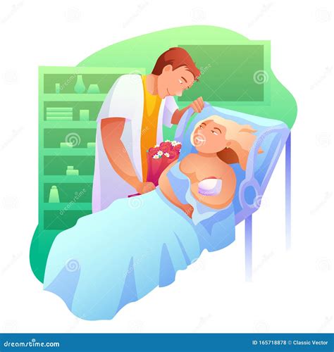 Woman after Giving Birth Flat Vector Illustration Stock Vector