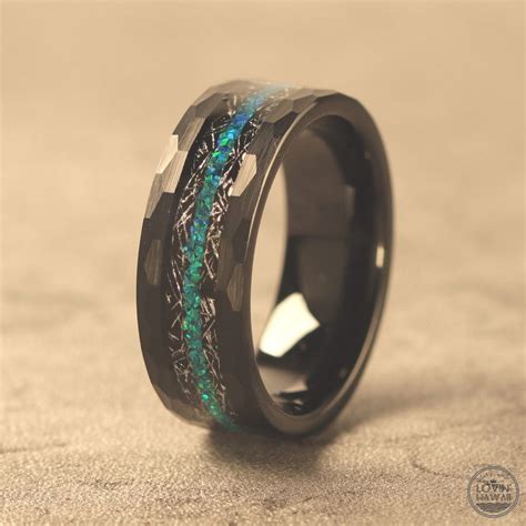 Black Meteorite Tungsten Ring Hawaii Wedding Bands Hammered - Etsy