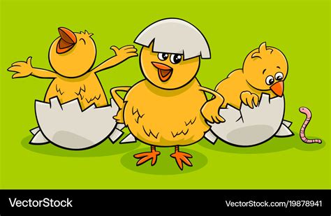 Cartoon little chicks hatching from eggs Vector Image