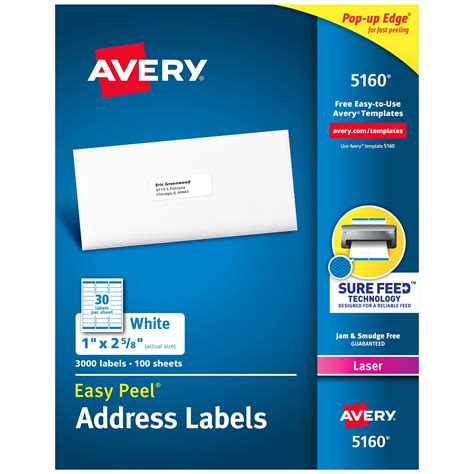 Avery Easy Peel Address Labels, Sure Feed Technology, Permanent
