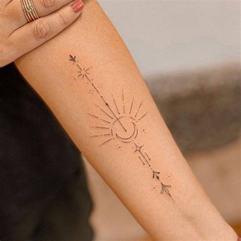 Fine line ornamental sun and moon tattoo on the inner | Sun tattoos ...