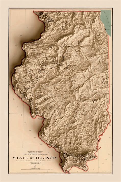 illinois map illinois  relief map illinois vintage map etsy