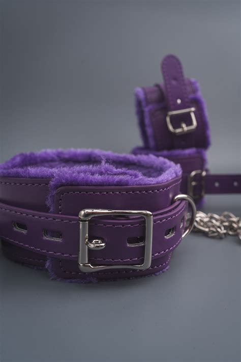 Purple Plush Bondage Set, Restraints Kit, Leather Bondage, Handcuffs