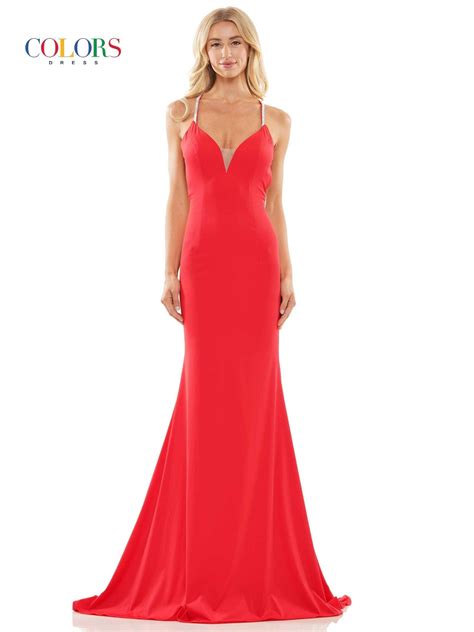 Hot Pink Colors 2974 Colors Long Spaghetti Strap Prom Dress - Prom
