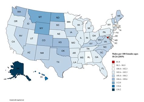 Male-female sex ratio among adults 18 to 24 in the U.S. : r/MapPorn