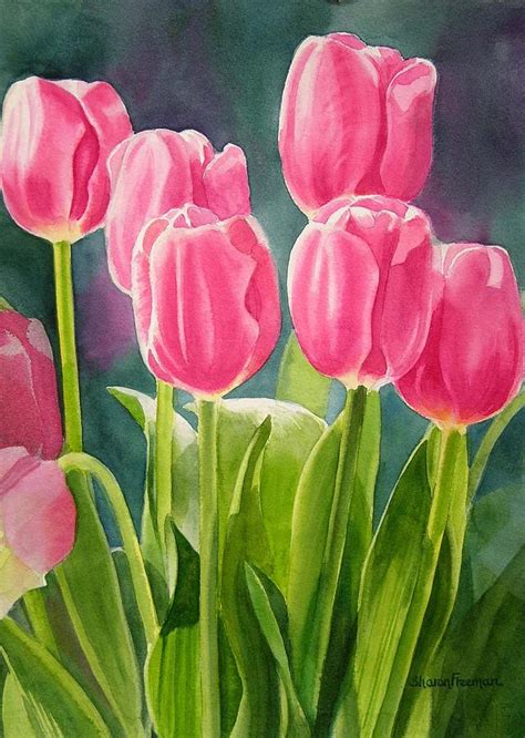 Rosy Pink Tulips Painting by Sharon Freeman - Pixels