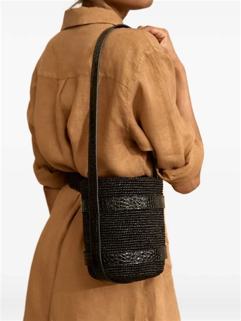 manebi  alex riviere studio raffia leather shoulder bag black