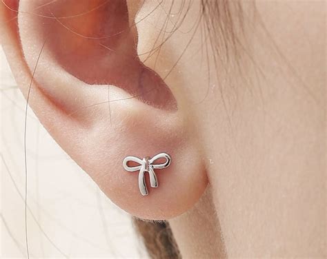 silver bow hoop earrings etsy